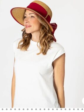 San Diego Hat Company Natural Straw Sun Hat with Red Trim and Bow